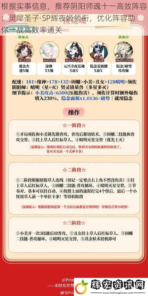 根據(jù)實(shí)事信息，推薦陰陽(yáng)師魂十一高效陣容：靈犀圣子·SP輝夜姬領(lǐng)銜，優(yōu)化陣容助你一戰(zhàn)高效率通關(guān)